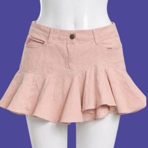 BCBGirls Early 2000s Baby Pink Asymmetrical Corduroy Pleated Fairy Mini Skirt